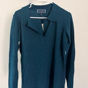 Karen Scott Teal Knit Polo Sweater